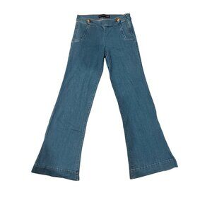 Express Jeans Womens Wide Leg Flare Mid Rise Denim Pants Size 8R Blue Cotton Ble